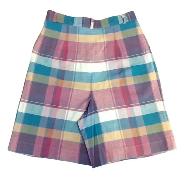 VTG 80s Colorful Plaid Ultra High Rise Cotton Mom Shorts Size 12 *fits like Med - Picture 10 of 15